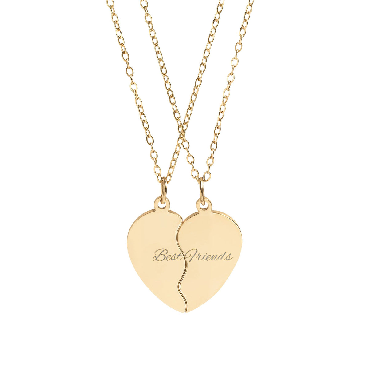 Engraved Split Heart Necklace Set – Break Apart Best Friend Pendant