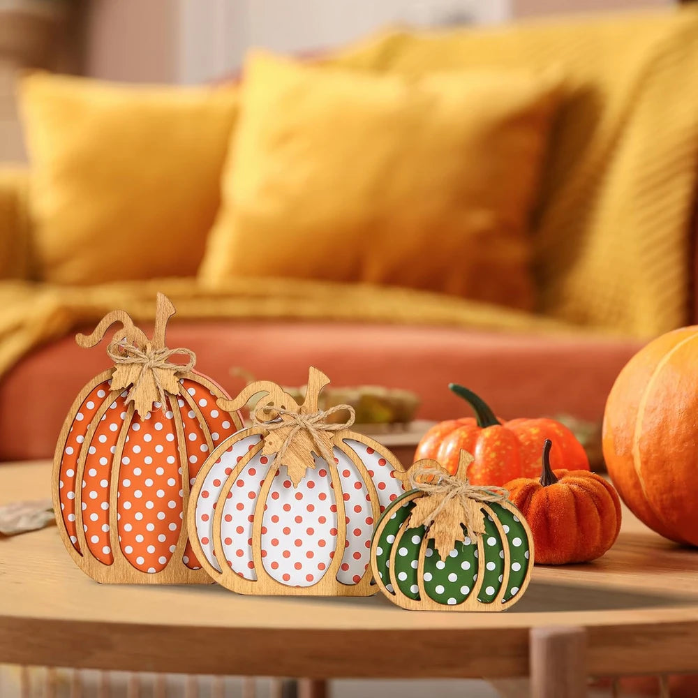 Rustic Wooden Pumpkin Set