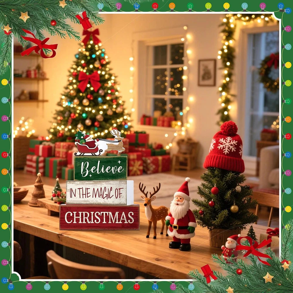 Wooden Santa Tiered Tray Decor Set