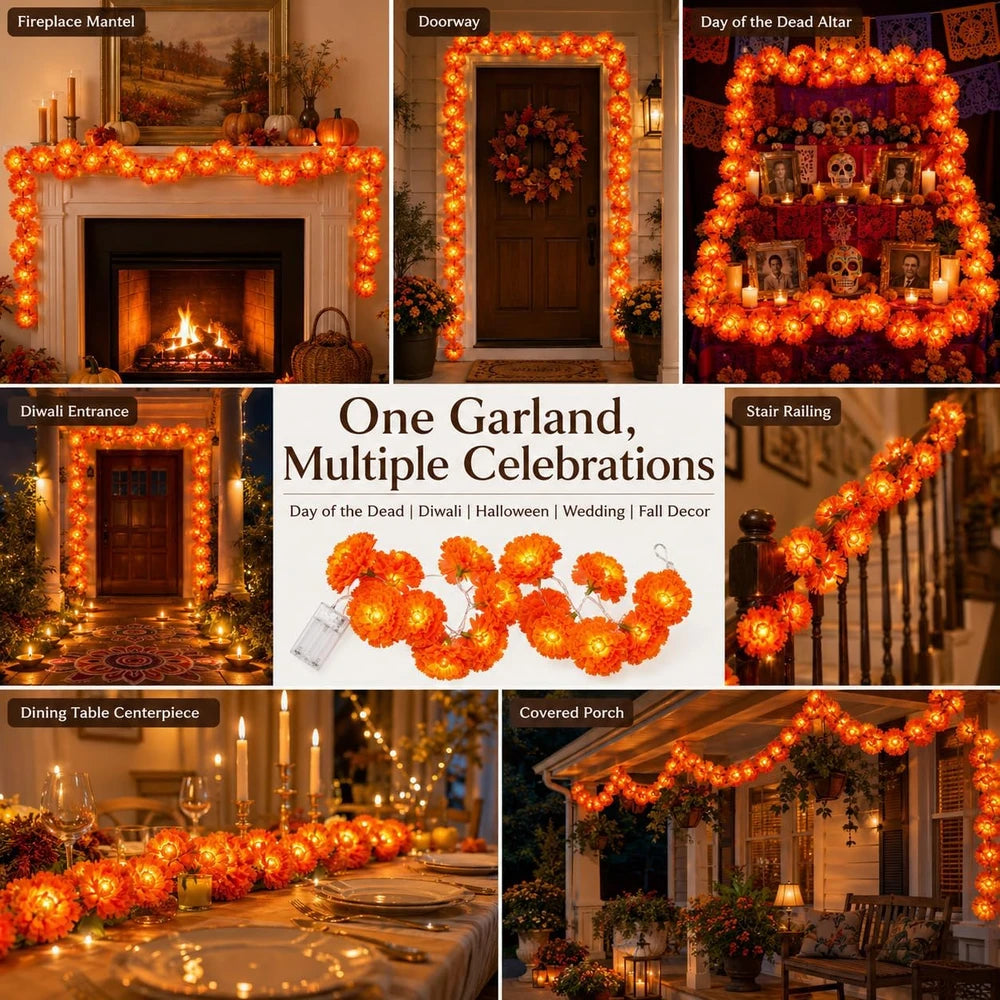 Lighted Marigold Porch Garland