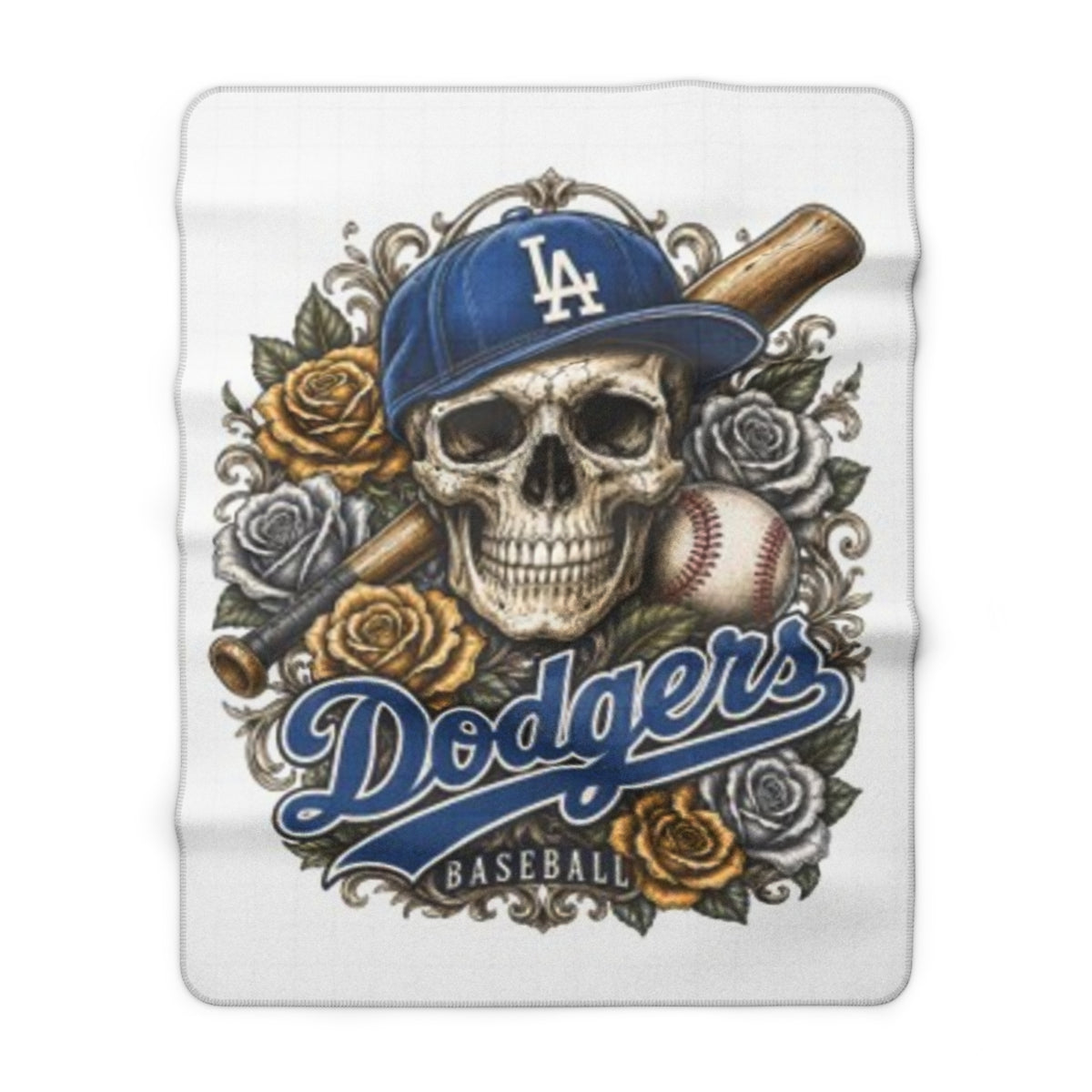 Dodgers Skull Baseball Sherpa Blanket – LA Fan Cozy Throw