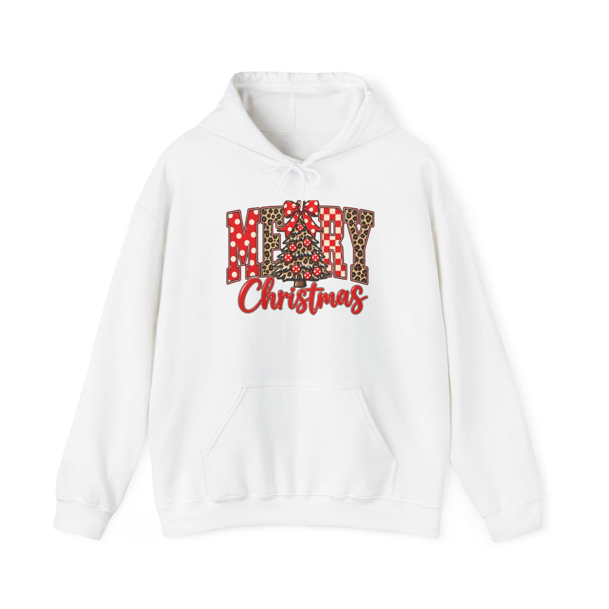 Christmas Cozy Hoodie — "Merry Christmas" Plaid & Leopard Holiday Design