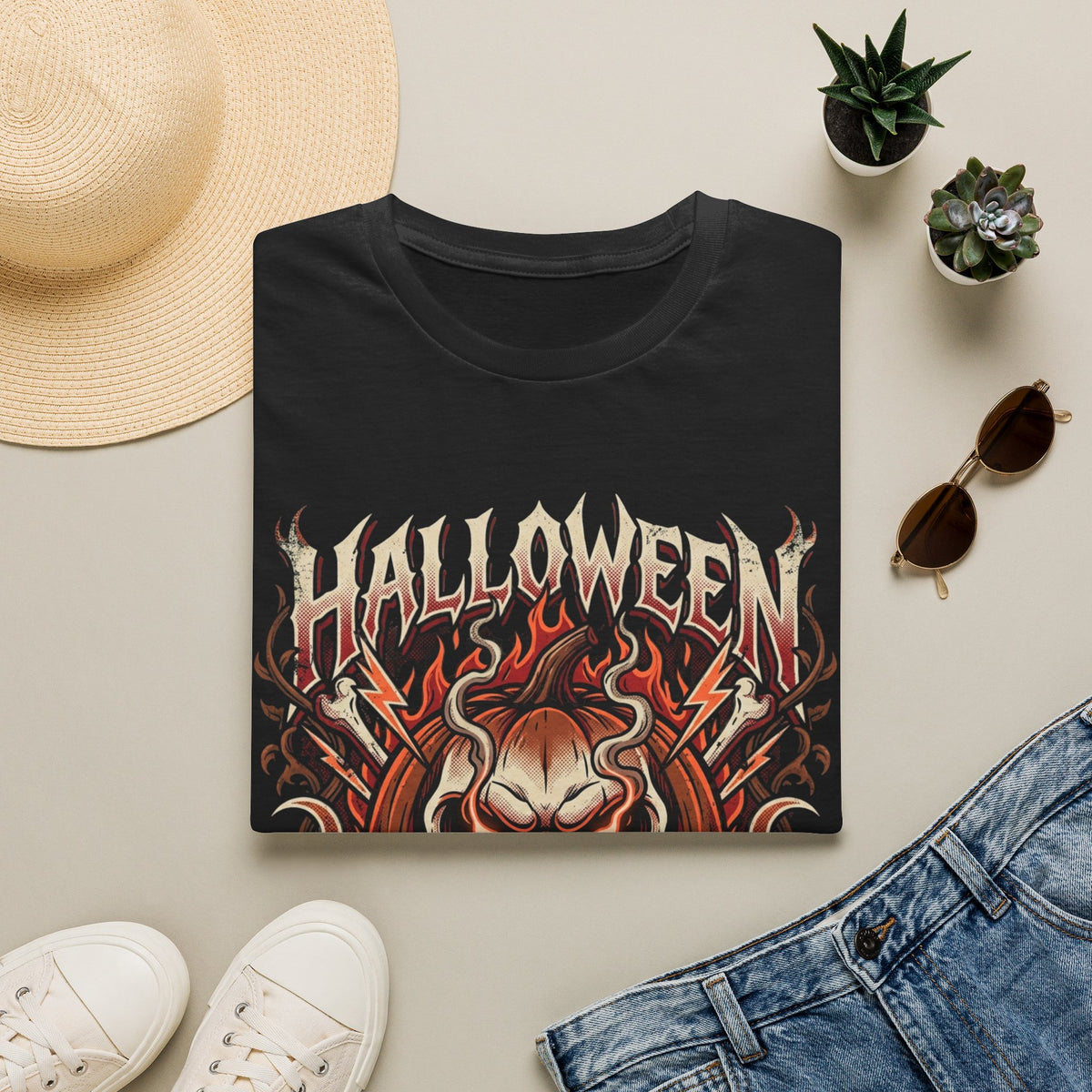 Halloween Skull T-Shirt — Fiery Horror Graphic Tee