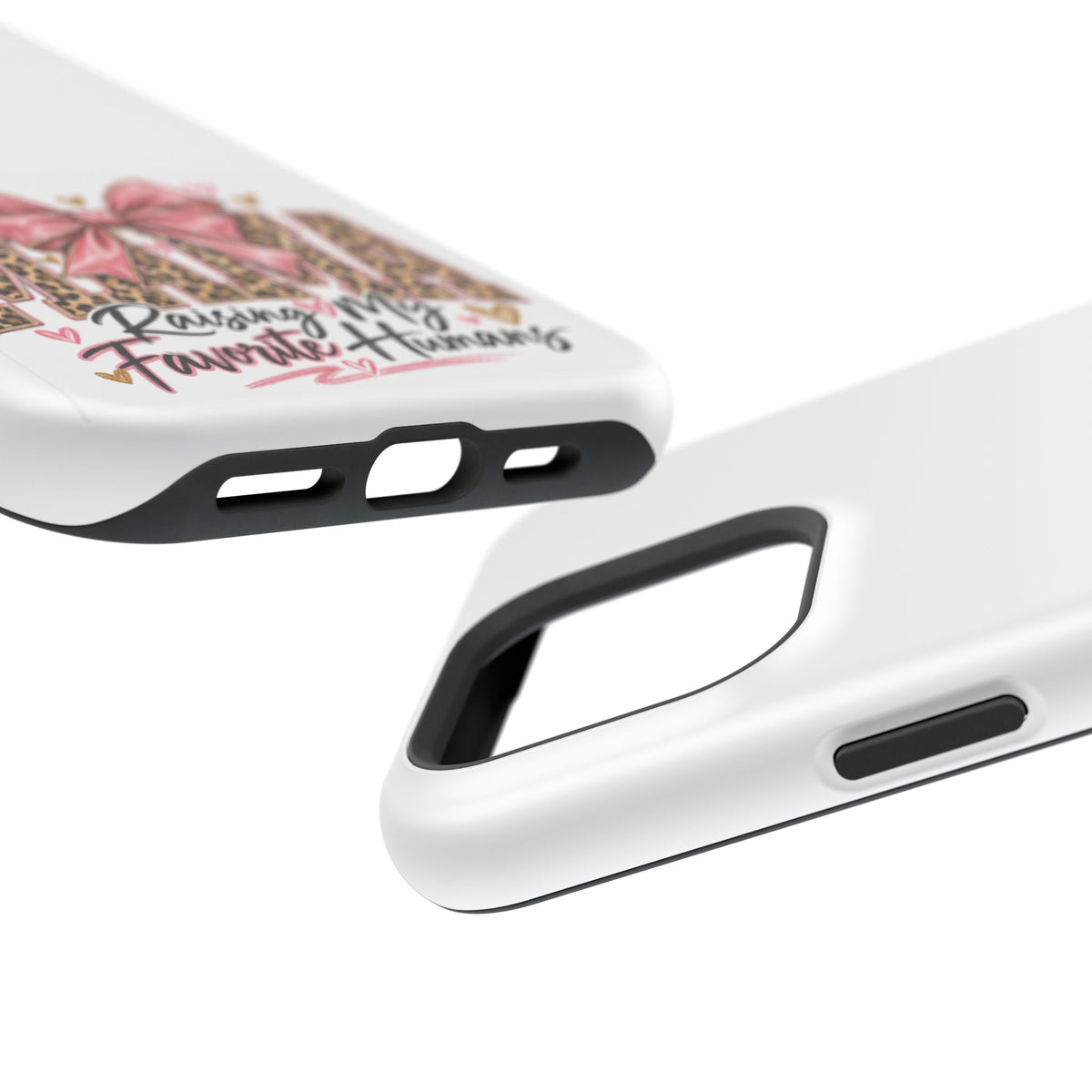 Phone Case - "Mama Raising My Favorite Humans" Leopard Print Bow Magnetic Impact-Resistant Case