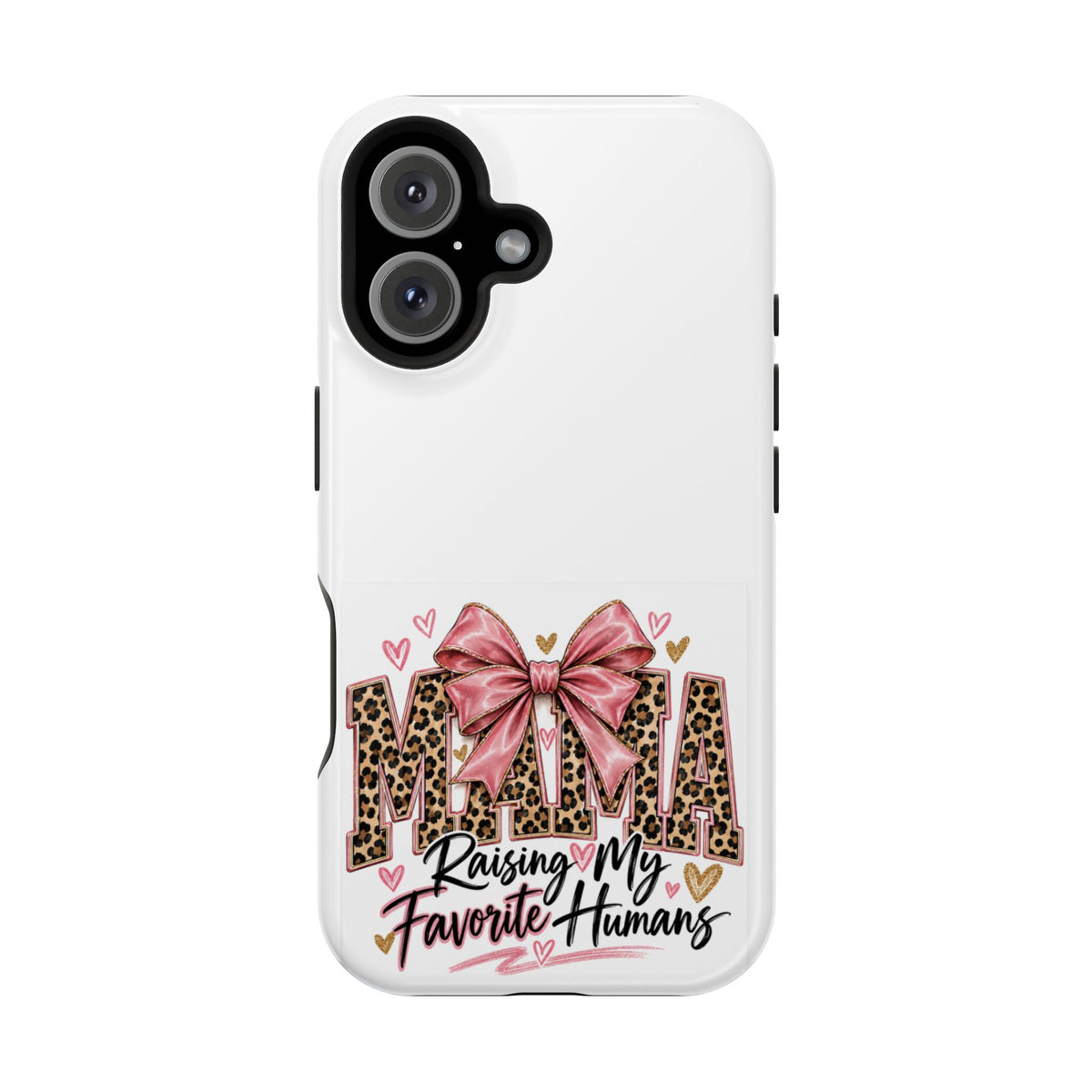 Phone Case - "Mama Raising My Favorite Humans" Leopard Print Bow Magnetic Impact-Resistant Case
