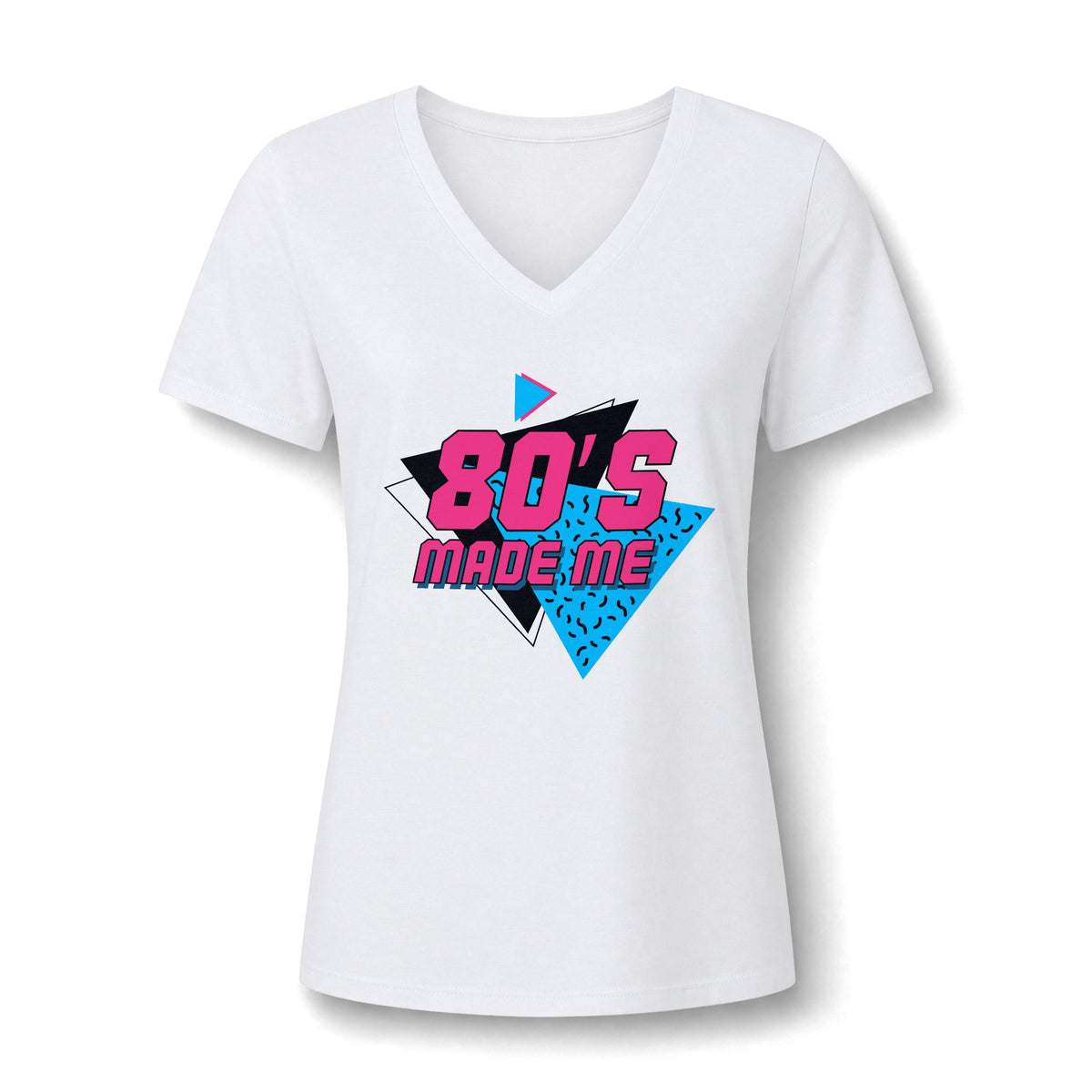 80's Made Me V-Neck Tee — Retro 1980s Graphic Women's Shirt