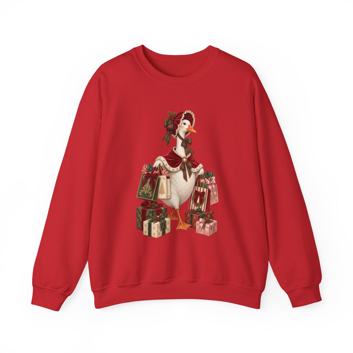 Holiday Goose Crewneck Sweatshirt — Festive Duck with Christmas Gifts