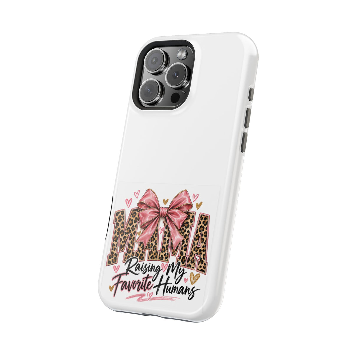 Phone Case - "Mama Raising My Favorite Humans" Leopard Print Bow Magnetic Impact-Resistant Case