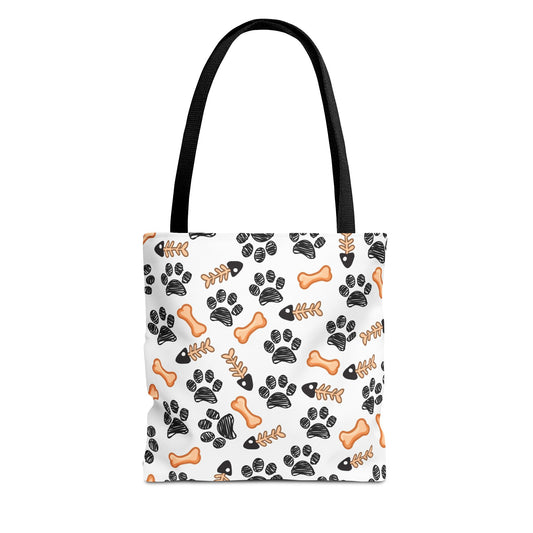 Dog Paw & Bone Pattern Tote Bag — Cute Pet Lover Reusable Shopper