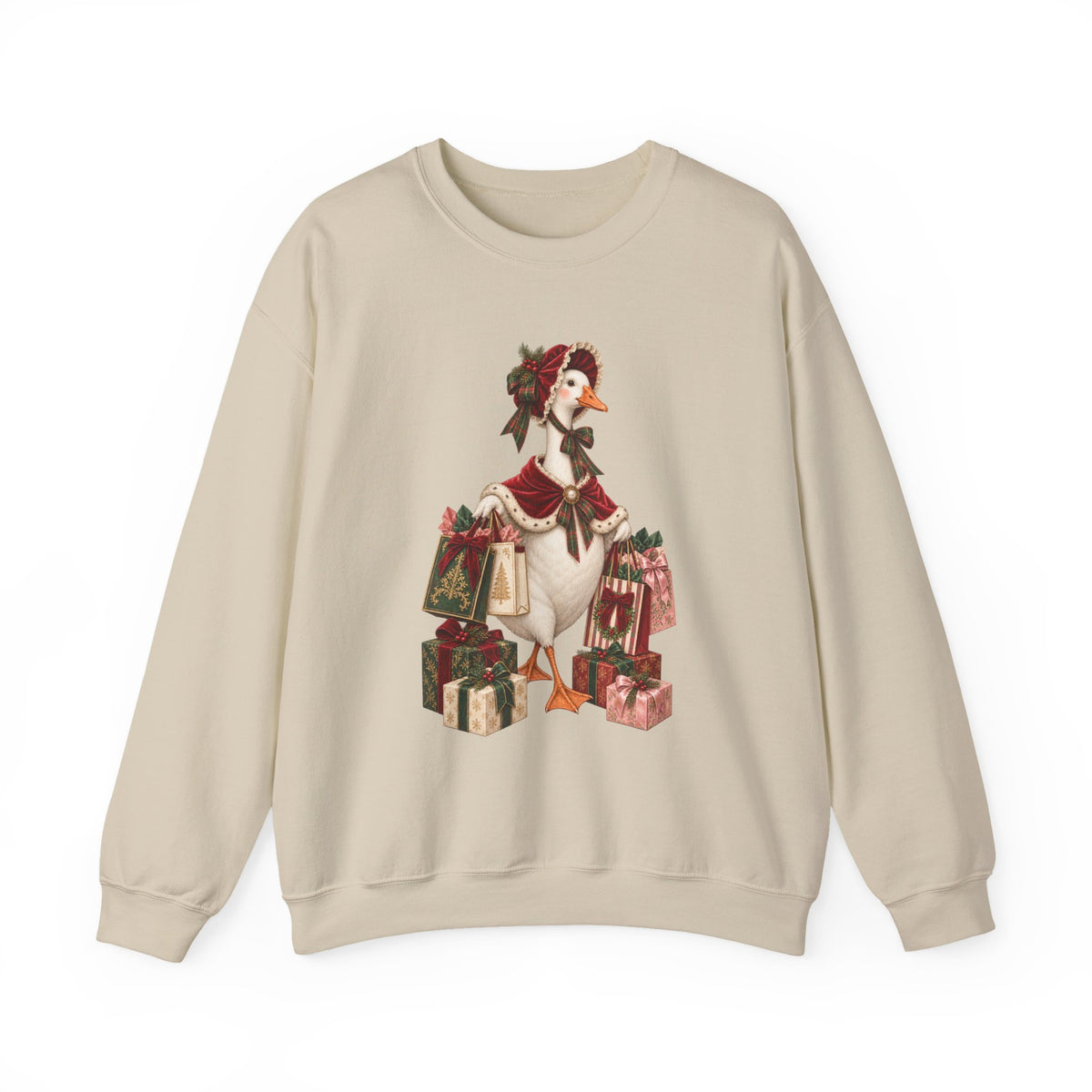Holiday Goose Crewneck Sweatshirt — Festive Duck with Christmas Gifts