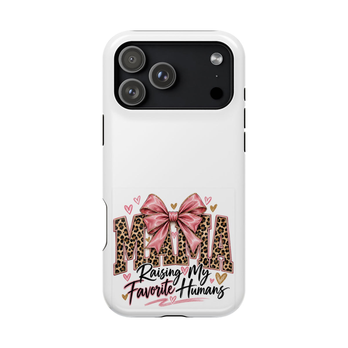 Phone Case - "Mama Raising My Favorite Humans" Leopard Print Bow Magnetic Impact-Resistant Case