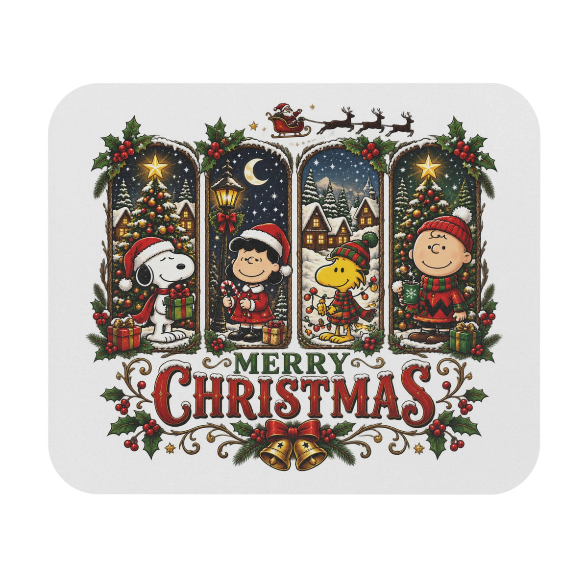 Peanuts "Merry Christmas" Mouse Pad — Festive Snoopy & Friends Desk Mat