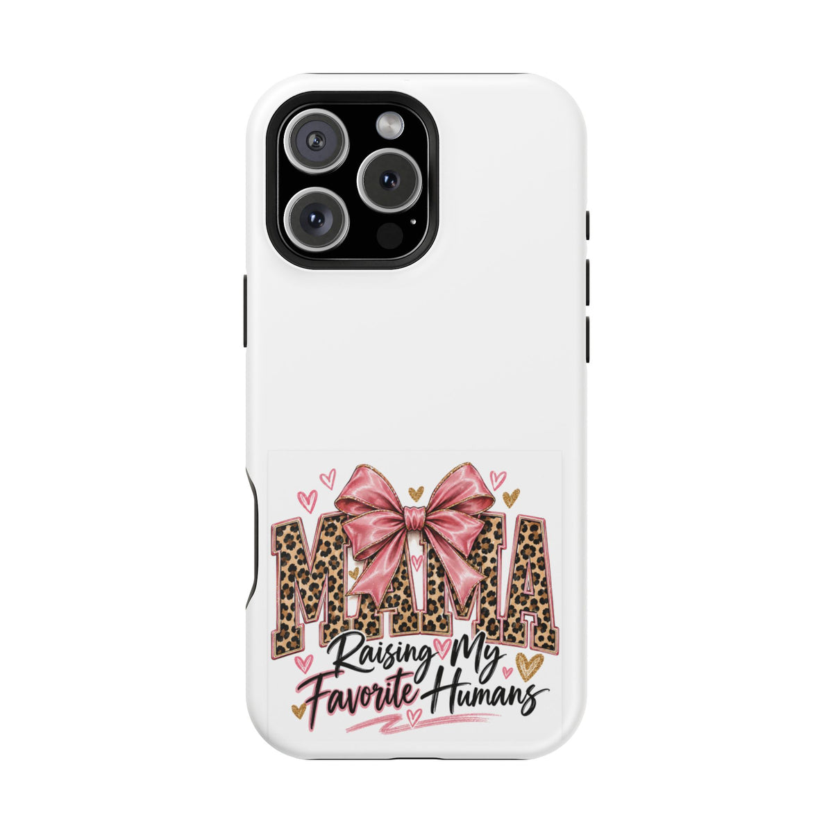 Phone Case - "Mama Raising My Favorite Humans" Leopard Print Bow Magnetic Impact-Resistant Case