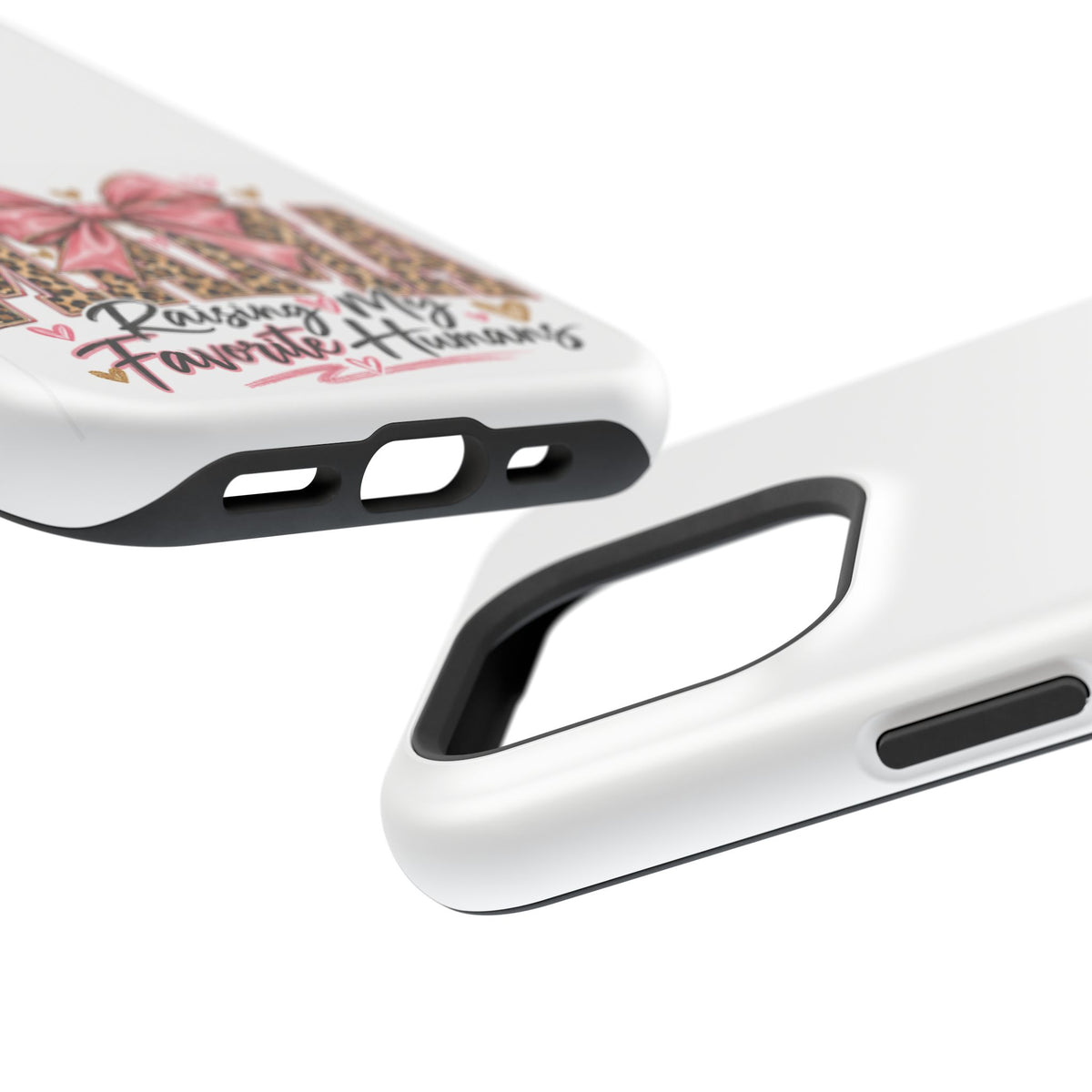 Phone Case - "Mama Raising My Favorite Humans" Leopard Print Bow Magnetic Impact-Resistant Case