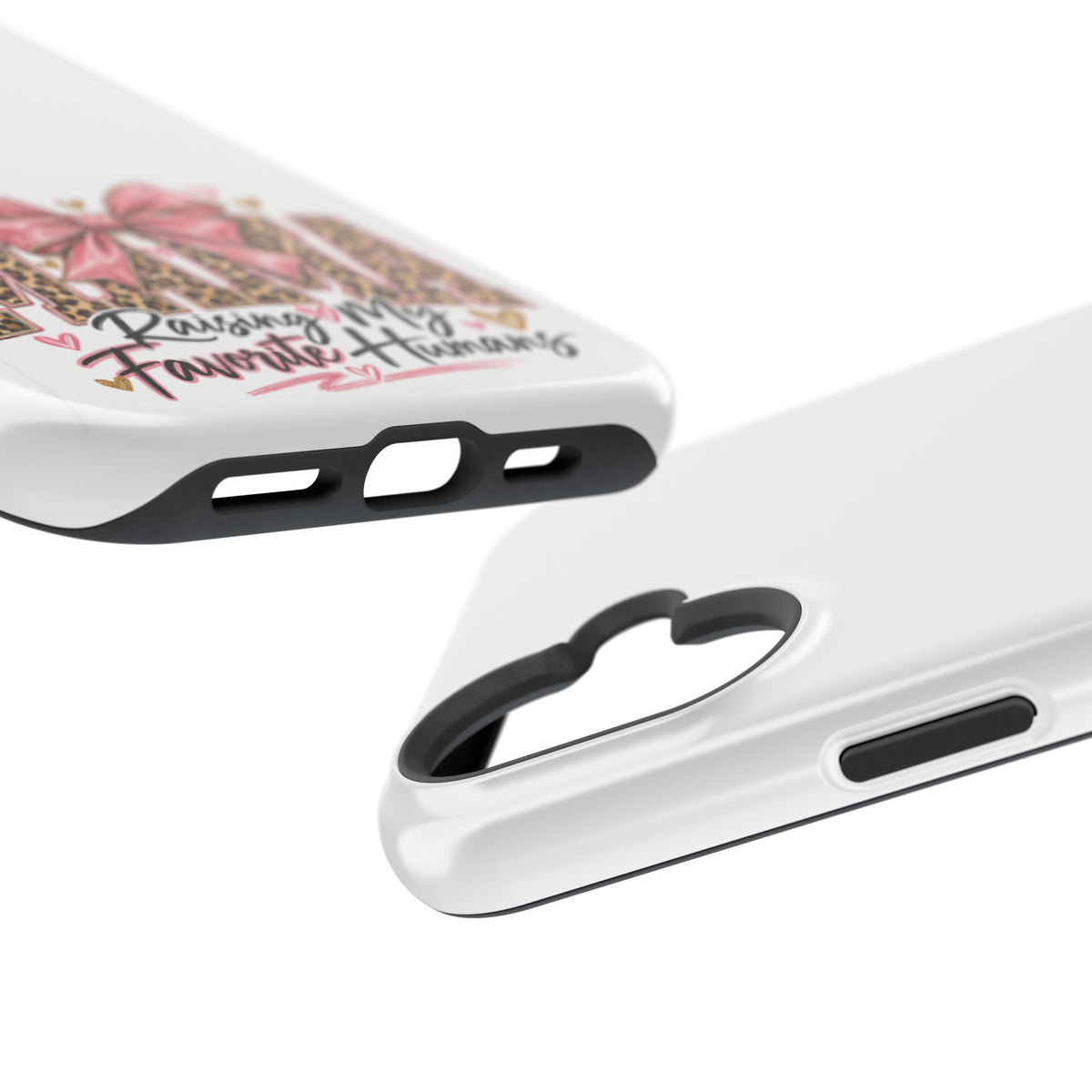 Phone Case - "Mama Raising My Favorite Humans" Leopard Print Bow Magnetic Impact-Resistant Case