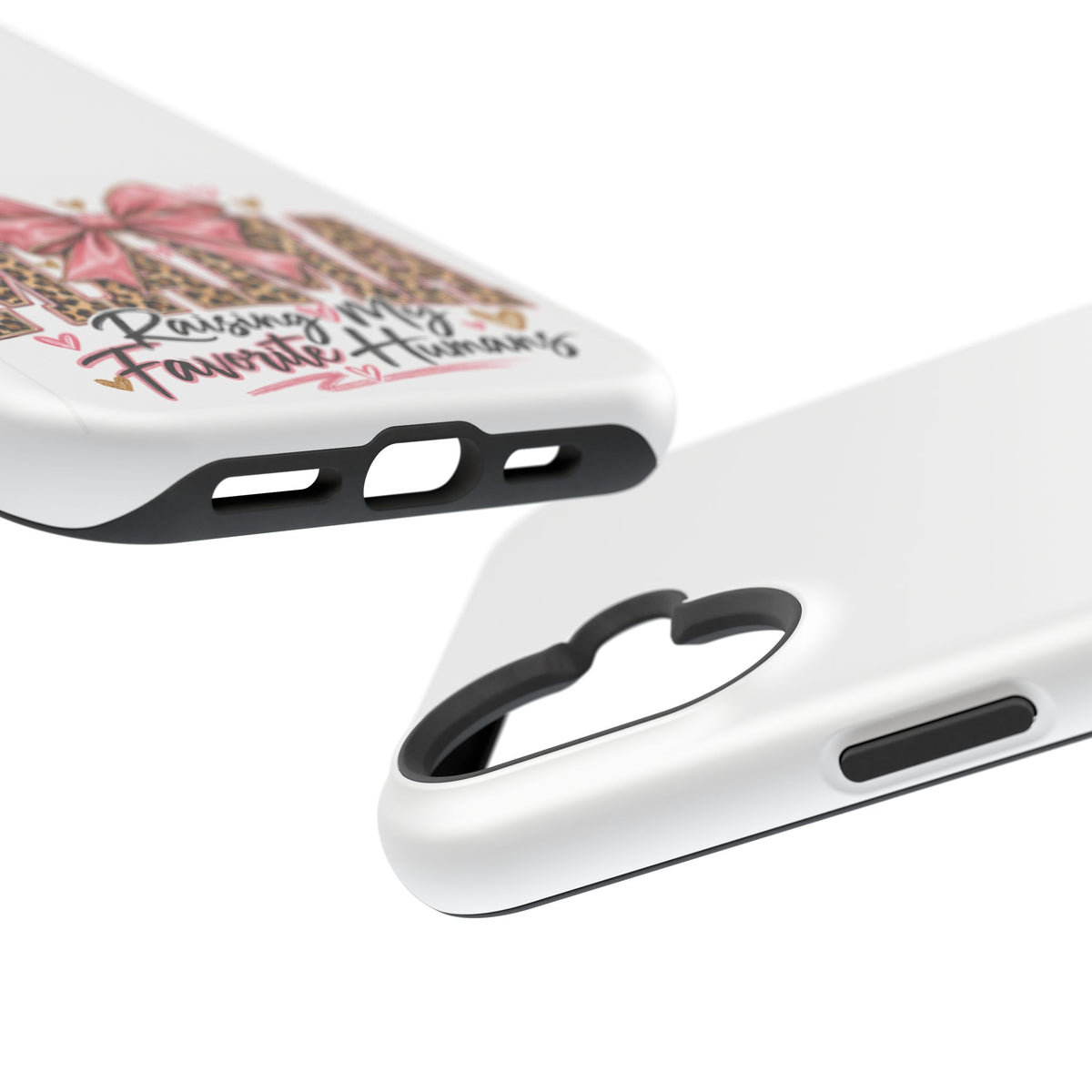 Phone Case - "Mama Raising My Favorite Humans" Leopard Print Bow Magnetic Impact-Resistant Case