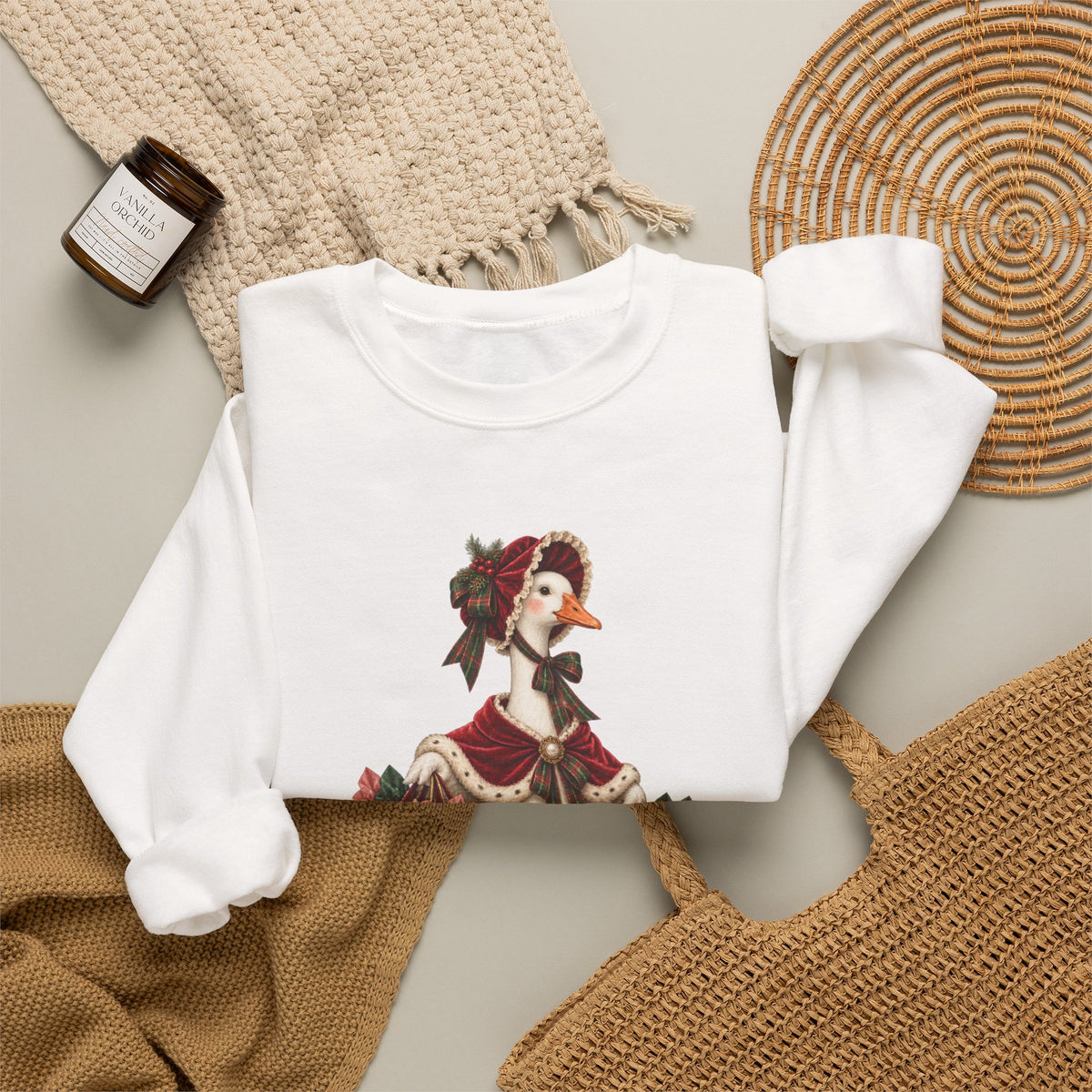 Holiday Goose Crewneck Sweatshirt — Festive Duck with Christmas Gifts