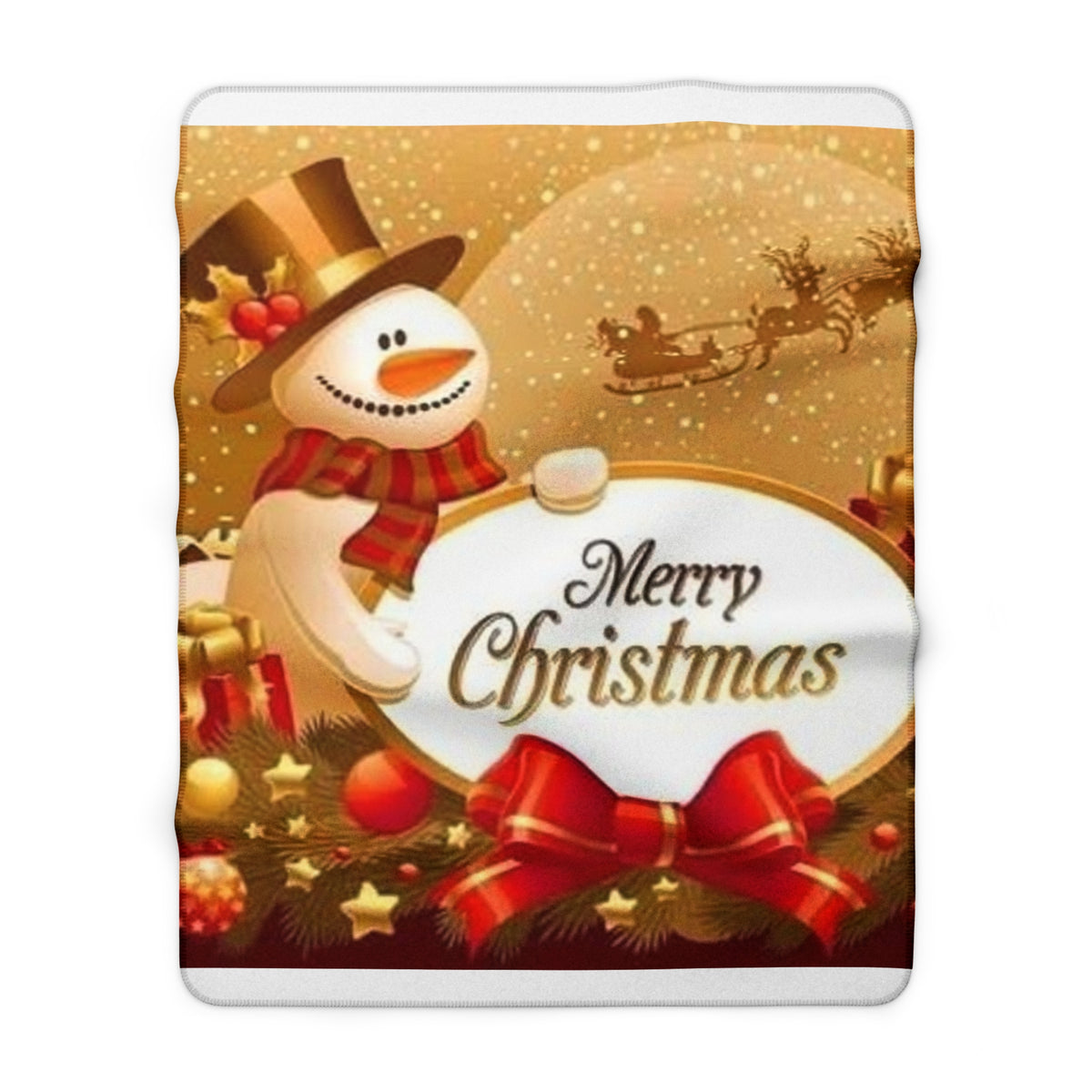 Sherpa Fleece Blanket — Merry Christmas Snowman Holiday Throw
