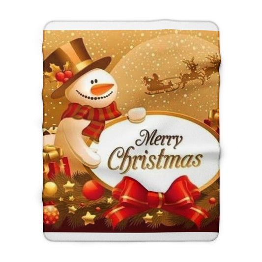 Sherpa Fleece Blanket — Merry Christmas Snowman Holiday Throw
