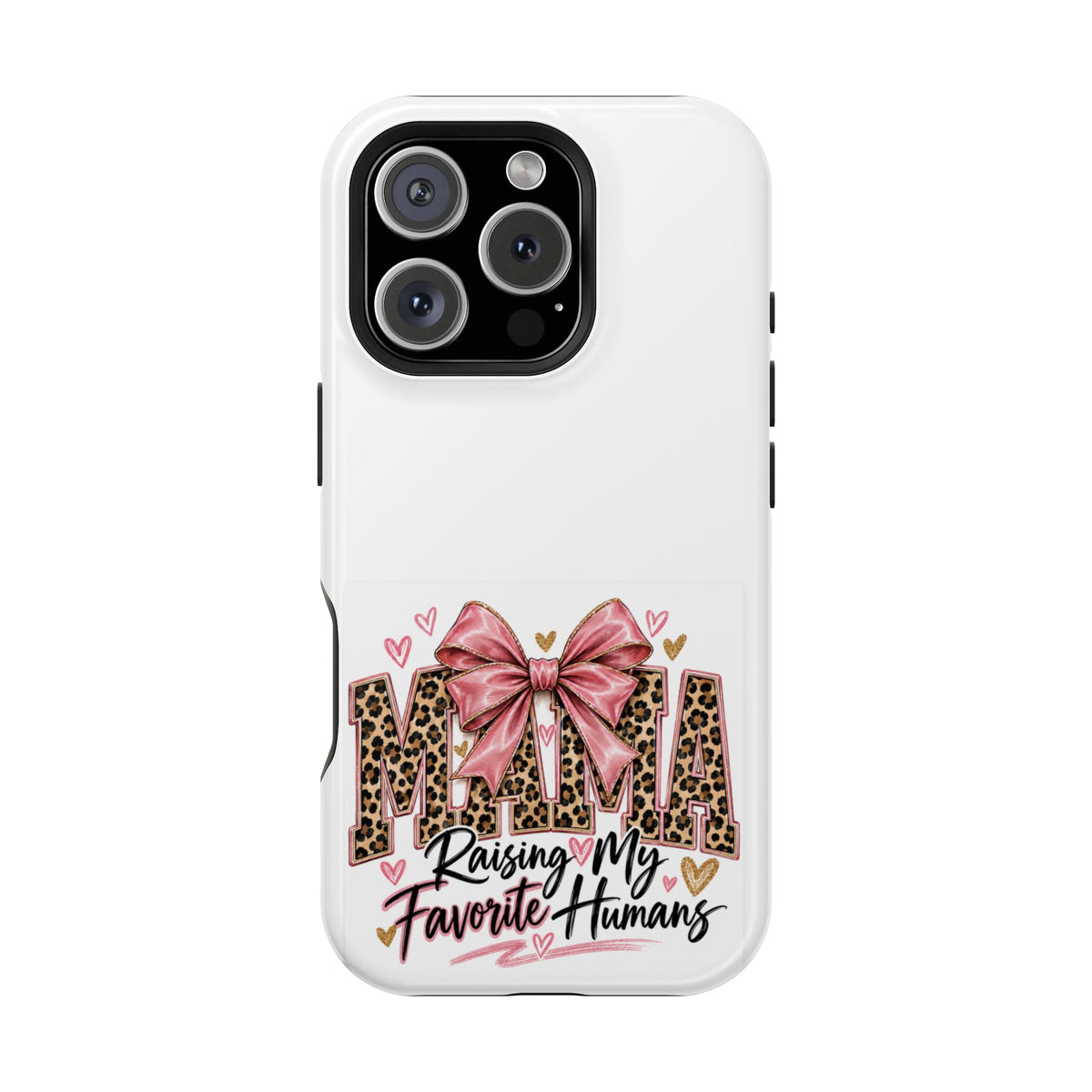 Phone Case - "Mama Raising My Favorite Humans" Leopard Print Bow Magnetic Impact-Resistant Case