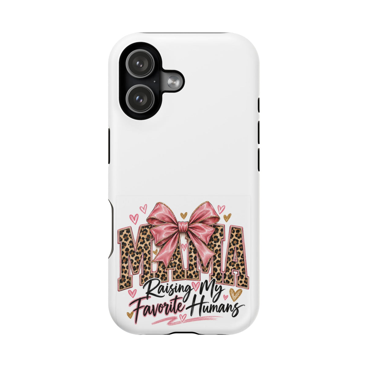 Phone Case - "Mama Raising My Favorite Humans" Leopard Print Bow Magnetic Impact-Resistant Case