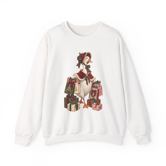 Holiday Goose Crewneck Sweatshirt — Festive Duck with Christmas Gifts