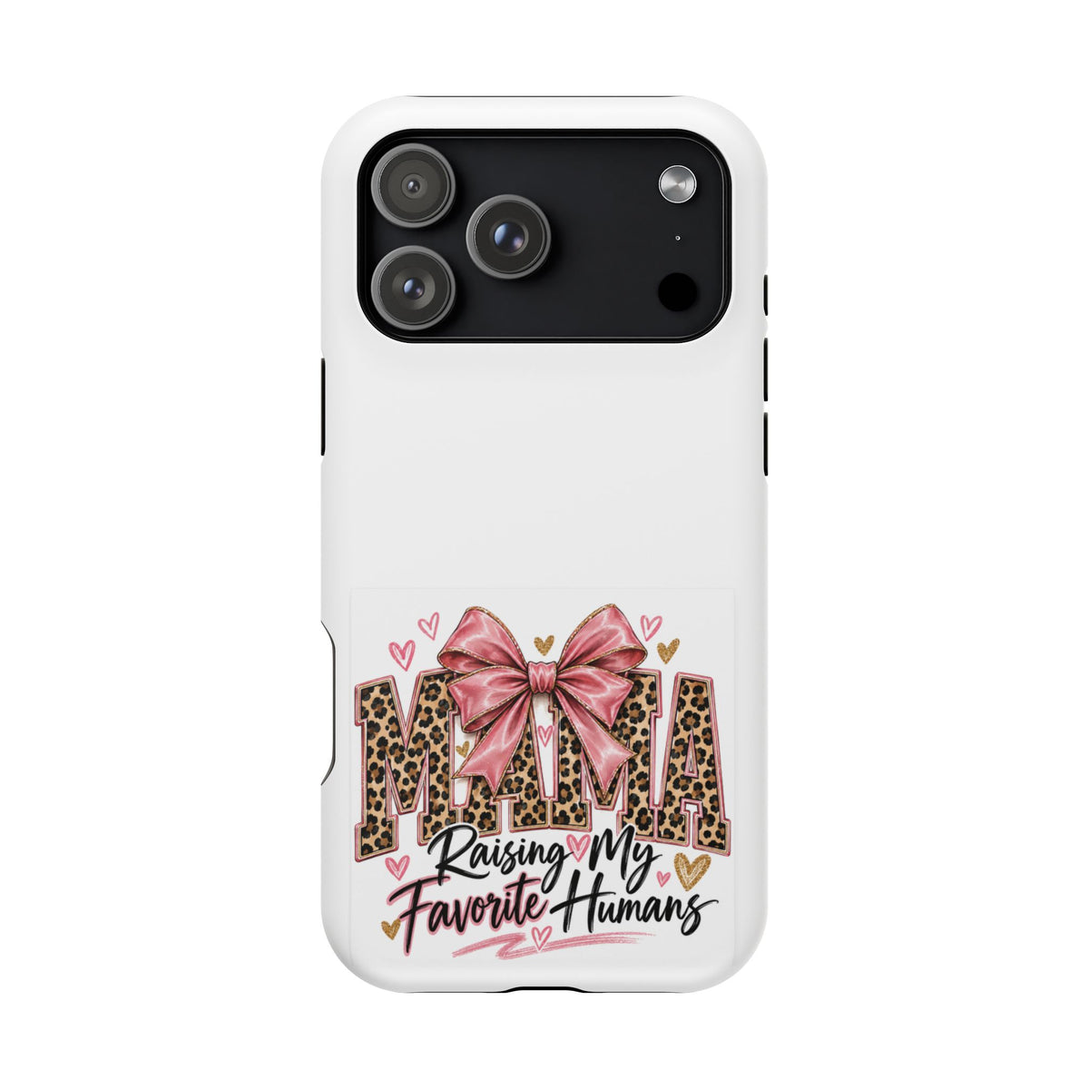 Phone Case - "Mama Raising My Favorite Humans" Leopard Print Bow Magnetic Impact-Resistant Case