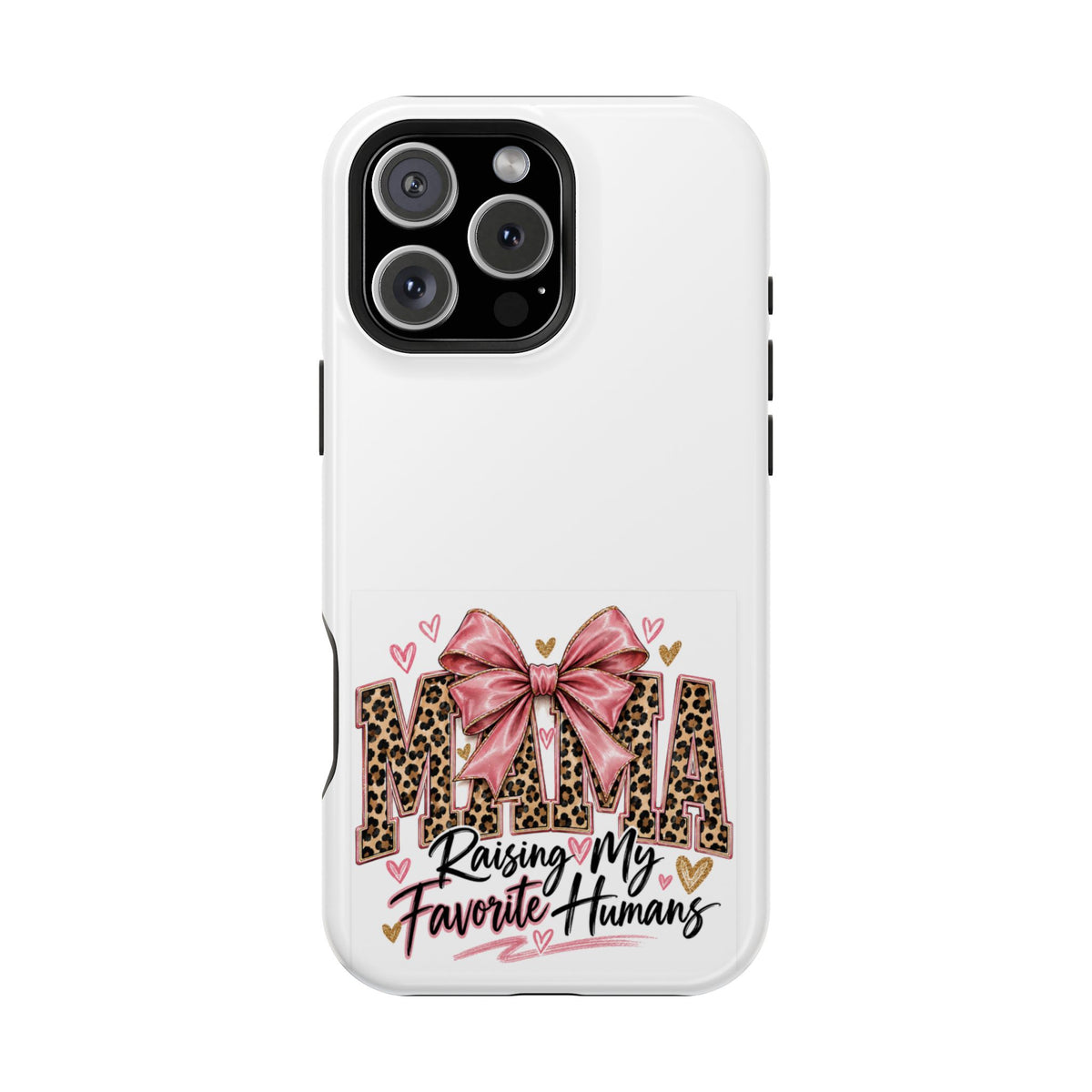 Phone Case - "Mama Raising My Favorite Humans" Leopard Print Bow Magnetic Impact-Resistant Case