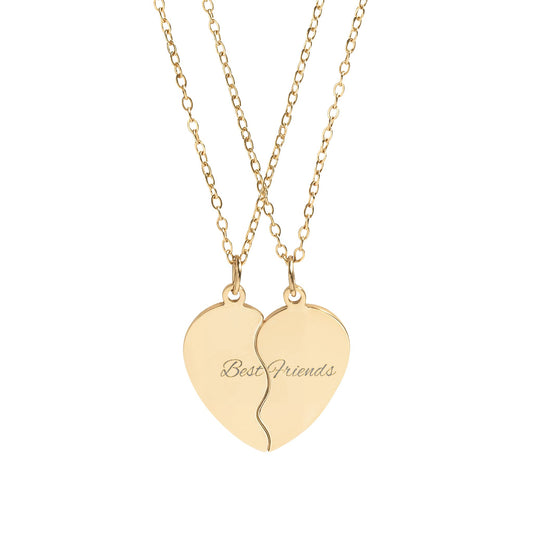 Engraved Split Heart Necklace Set – Break Apart Best Friend Pendant
