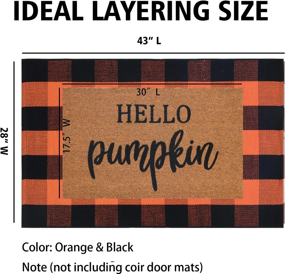 Orange and Black Plaid Porch Rug