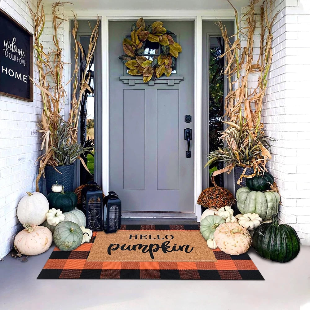 Orange and Black Plaid Porch Rug