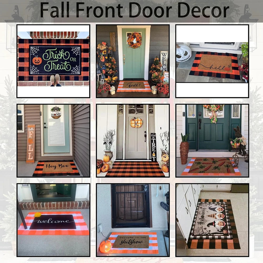 Orange and Black Plaid Porch Rug