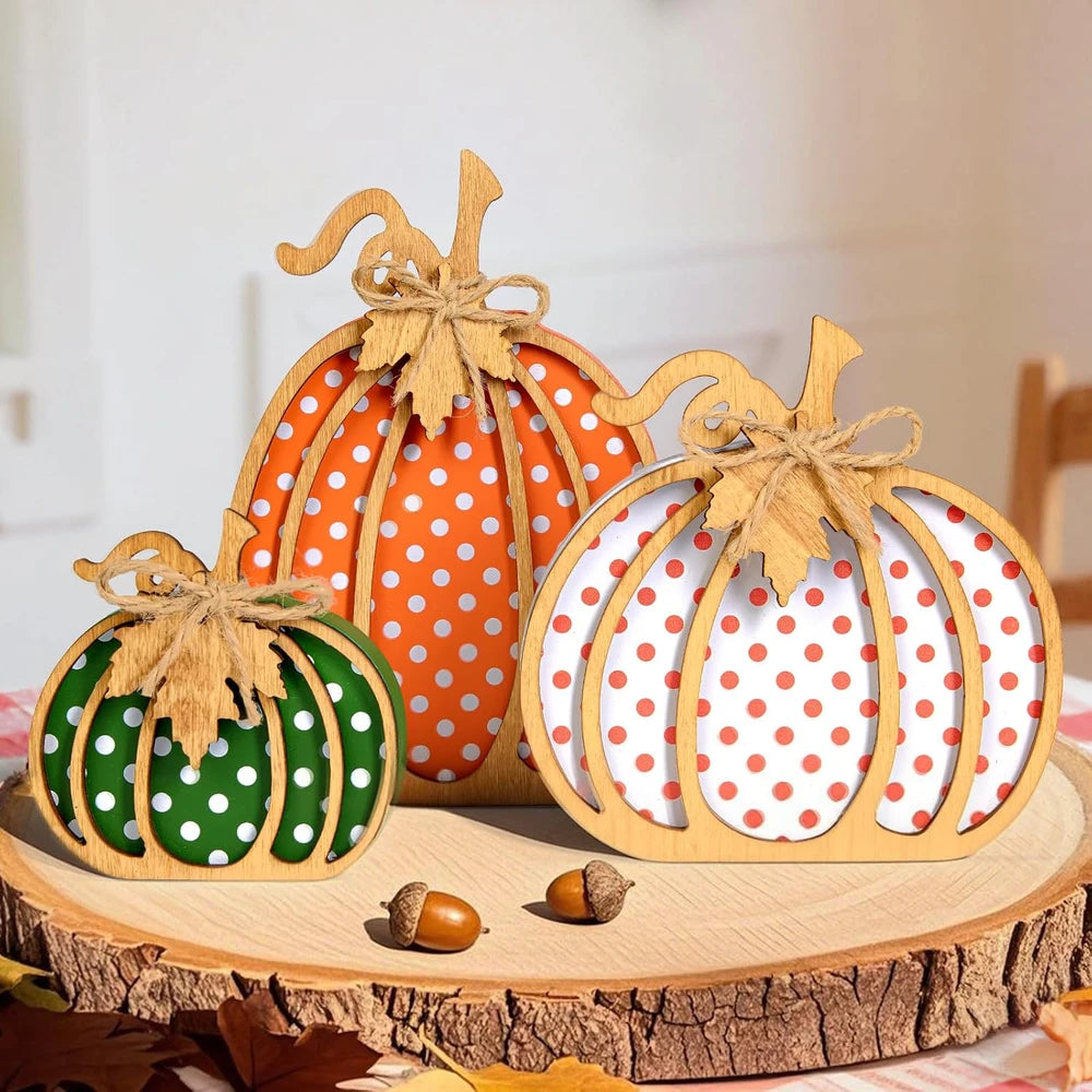 Rustic Wooden Pumpkin Set