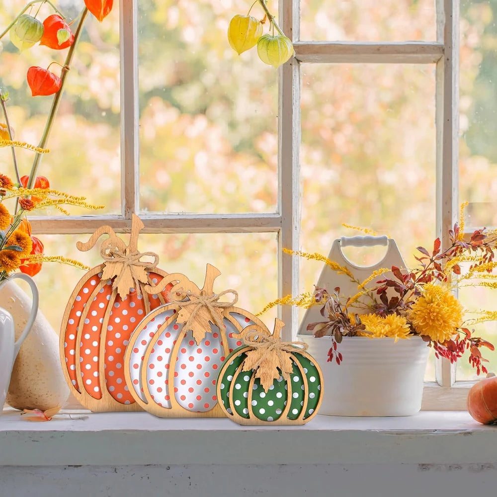Rustic Wooden Pumpkin Set