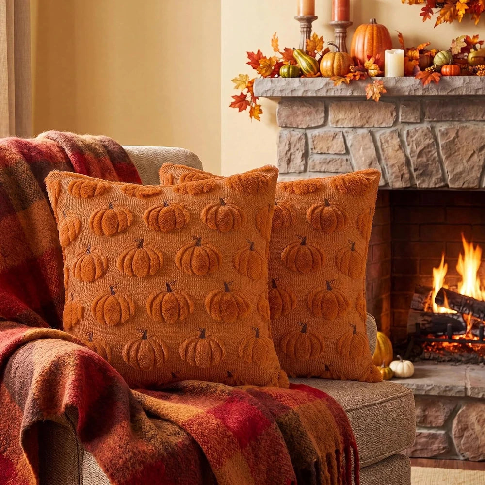 Embroidered Pumpkin Fall Throw Pillow Covers