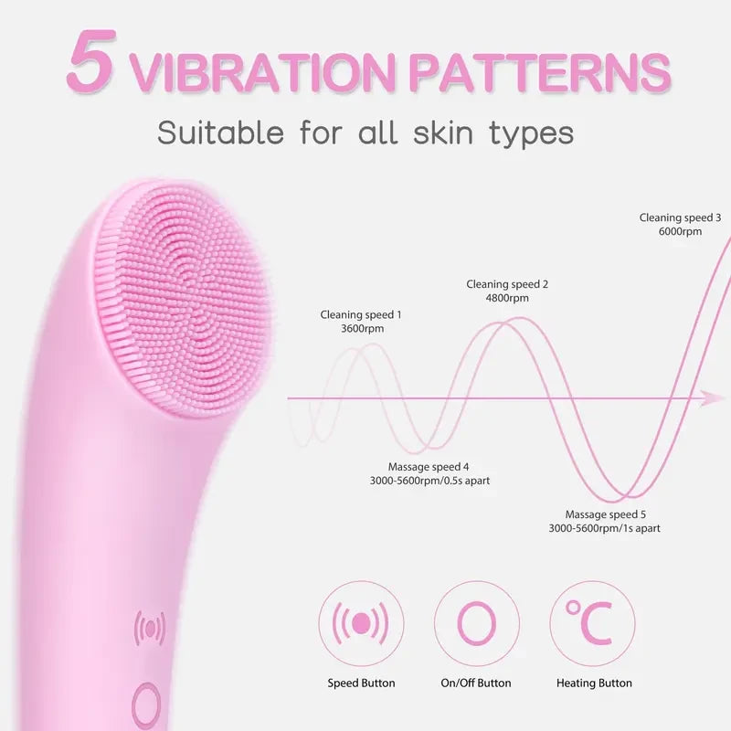 Pink Heated Vibrating Facial Cleansing Brush