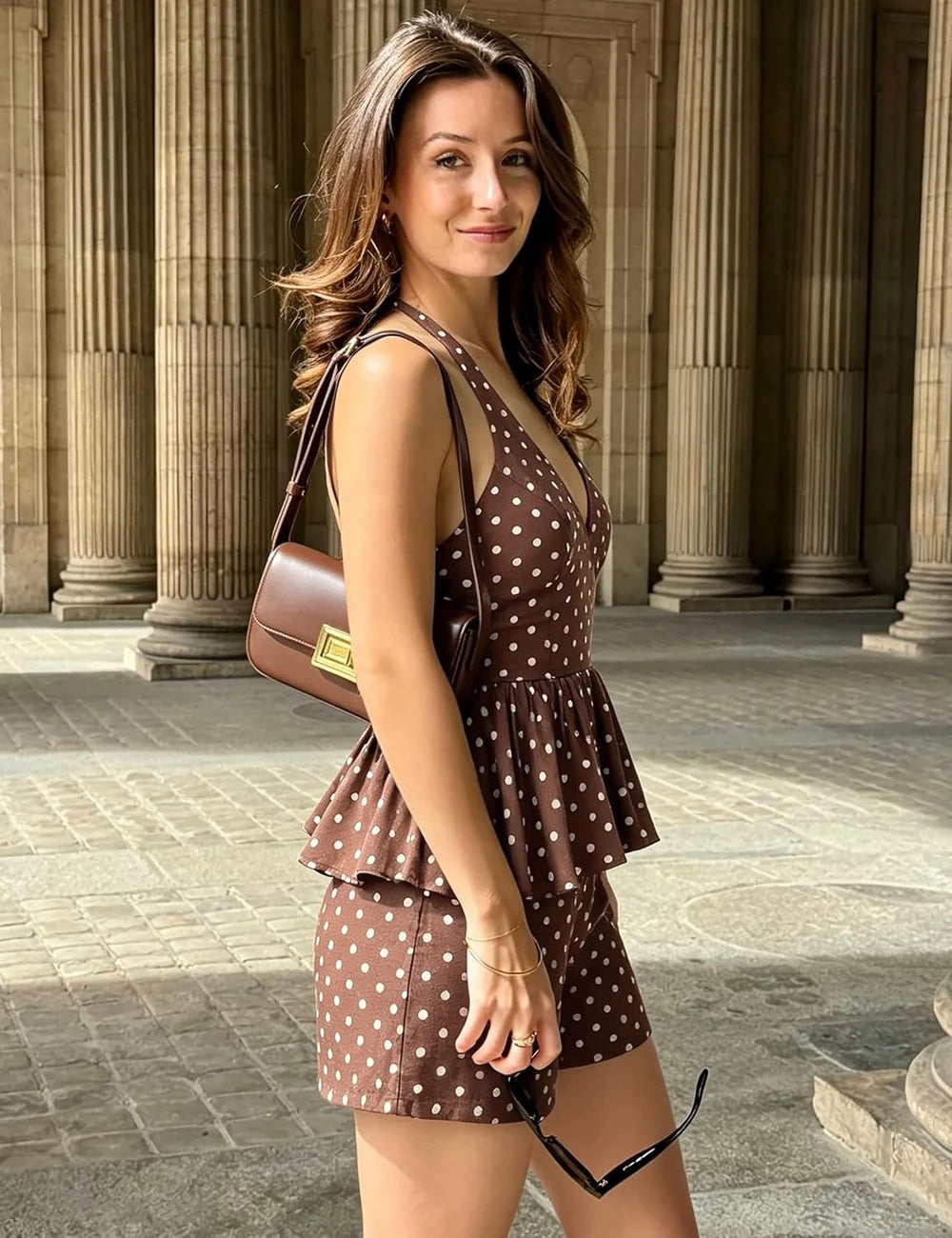 Polka Dot Halter Two Piece Shorts Set