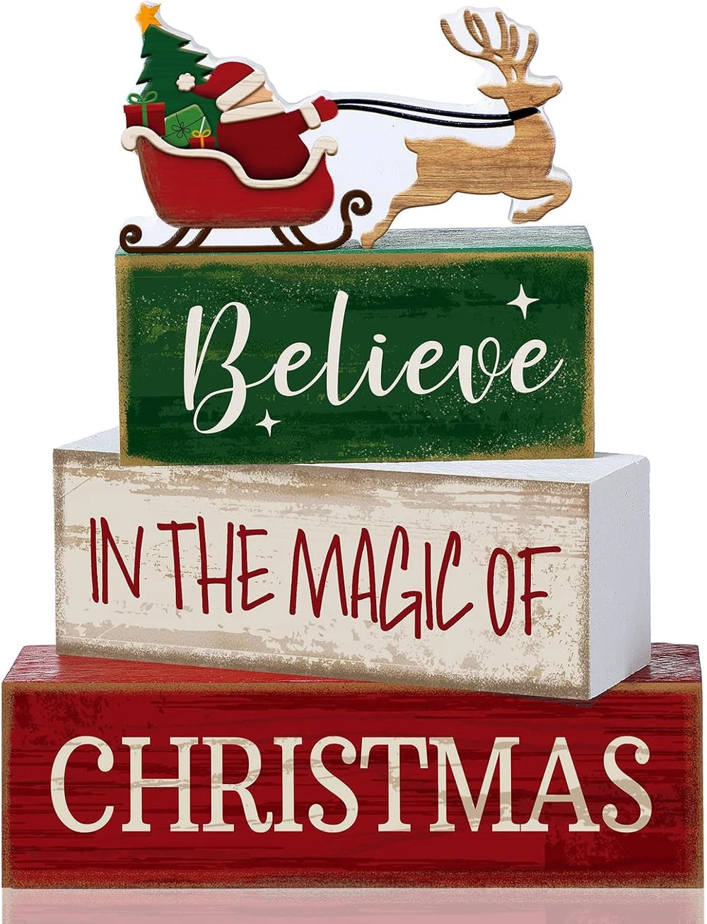 Wooden Santa Tiered Tray Decor Set