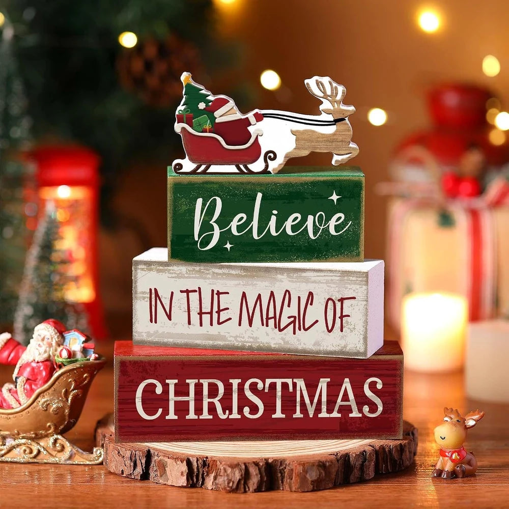 Wooden Santa Tiered Tray Decor Set