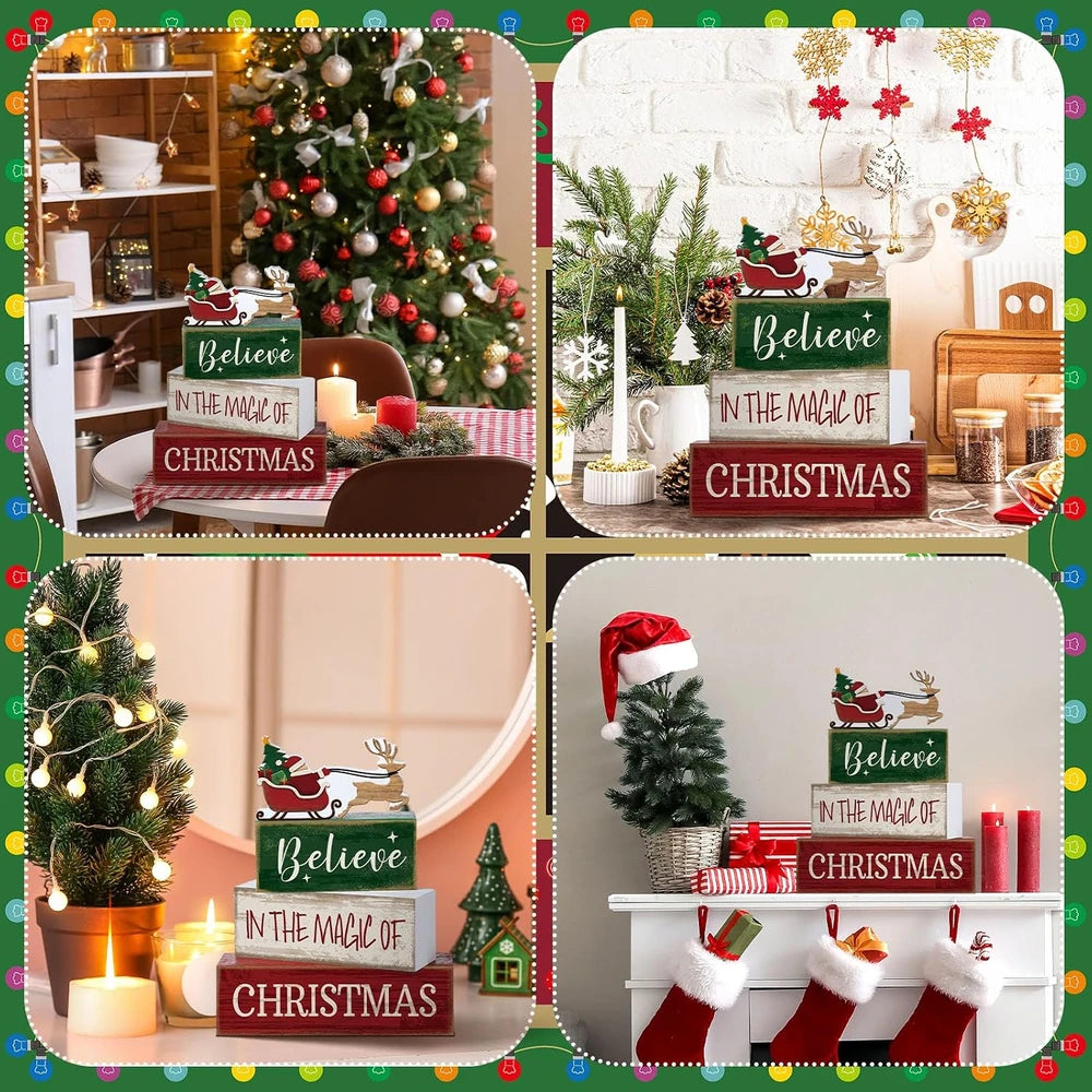 Wooden Santa Tiered Tray Decor Set