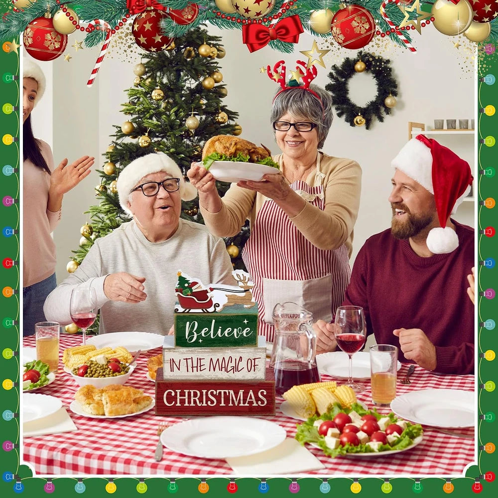 Wooden Santa Tiered Tray Decor Set