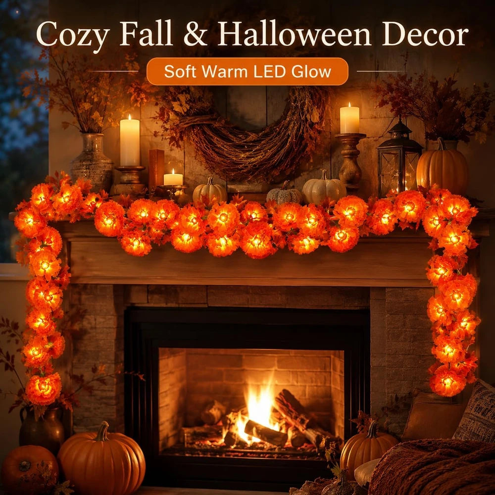 Lighted Marigold Porch Garland