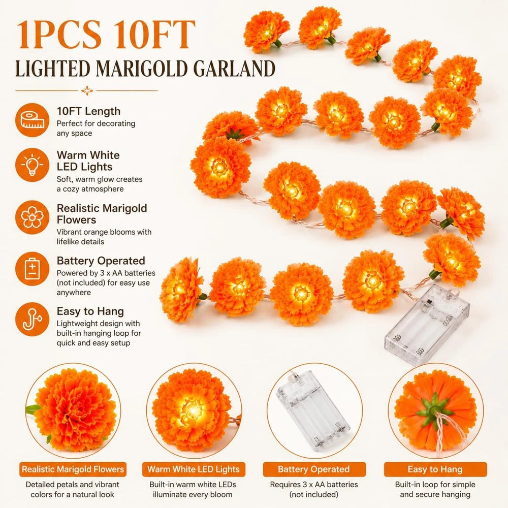 Lighted Marigold Porch Garland