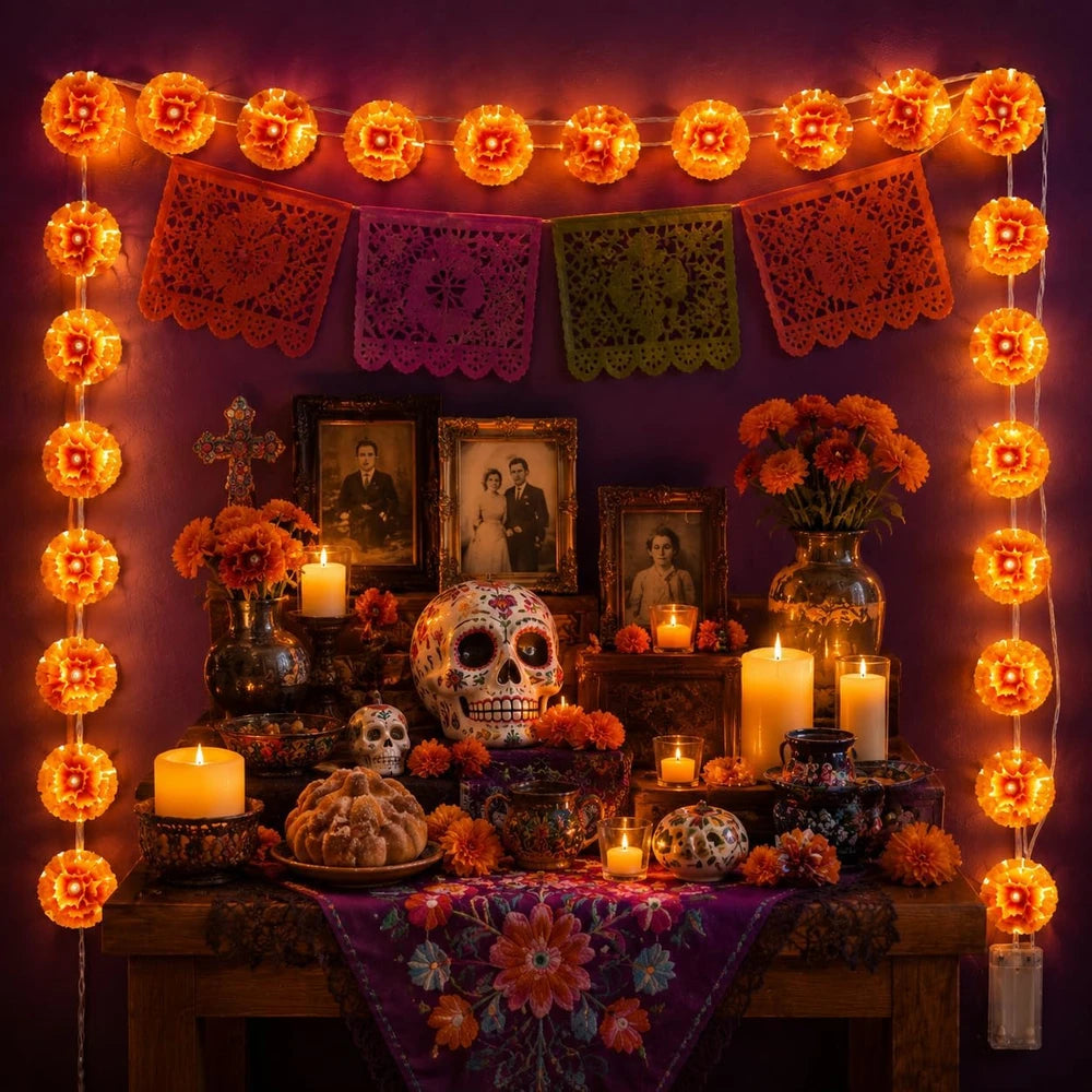 Lighted Marigold Porch Garland