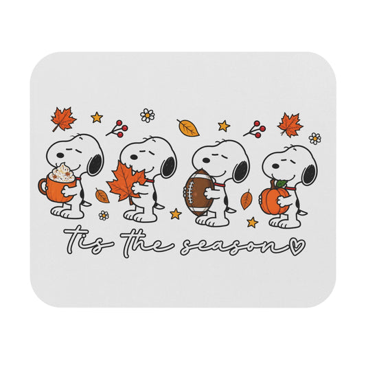 Snoopy 'Tis the Season' Fall Mouse Pad — Autumn Pumpkin, Leaves & Hot Cocoa Desk Mat