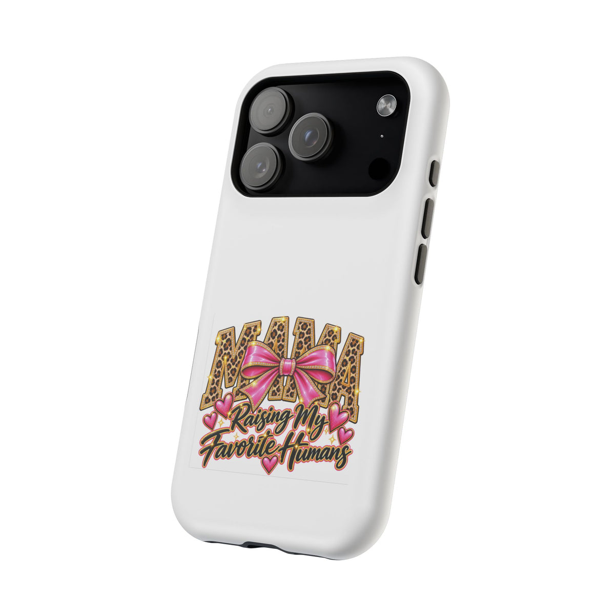 Phone Case — "Mama" Leopard Print with Pink Bow: Raising My Favorite Humans Protective Case