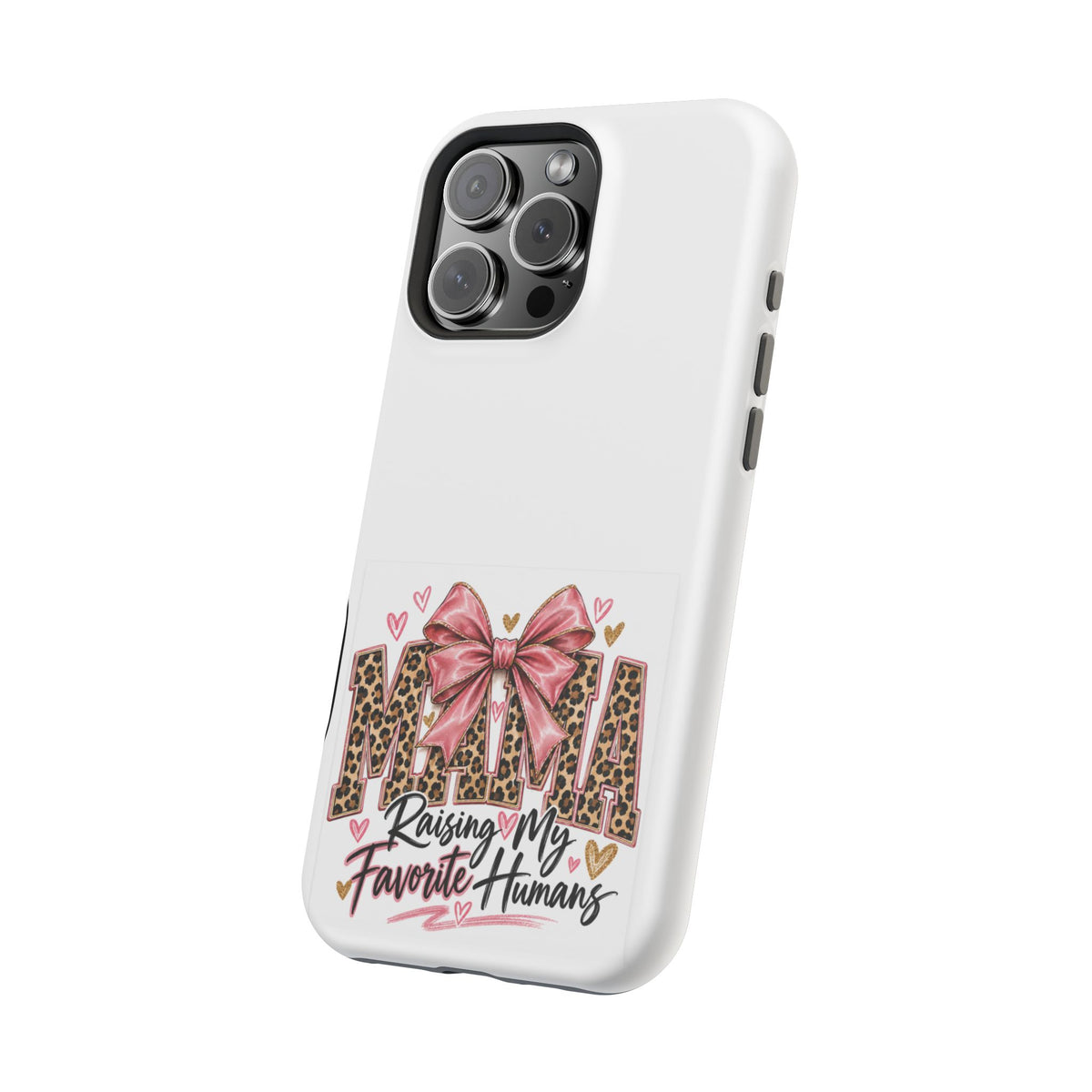 Phone Case - "Mama Raising My Favorite Humans" Leopard Print Bow Magnetic Impact-Resistant Case