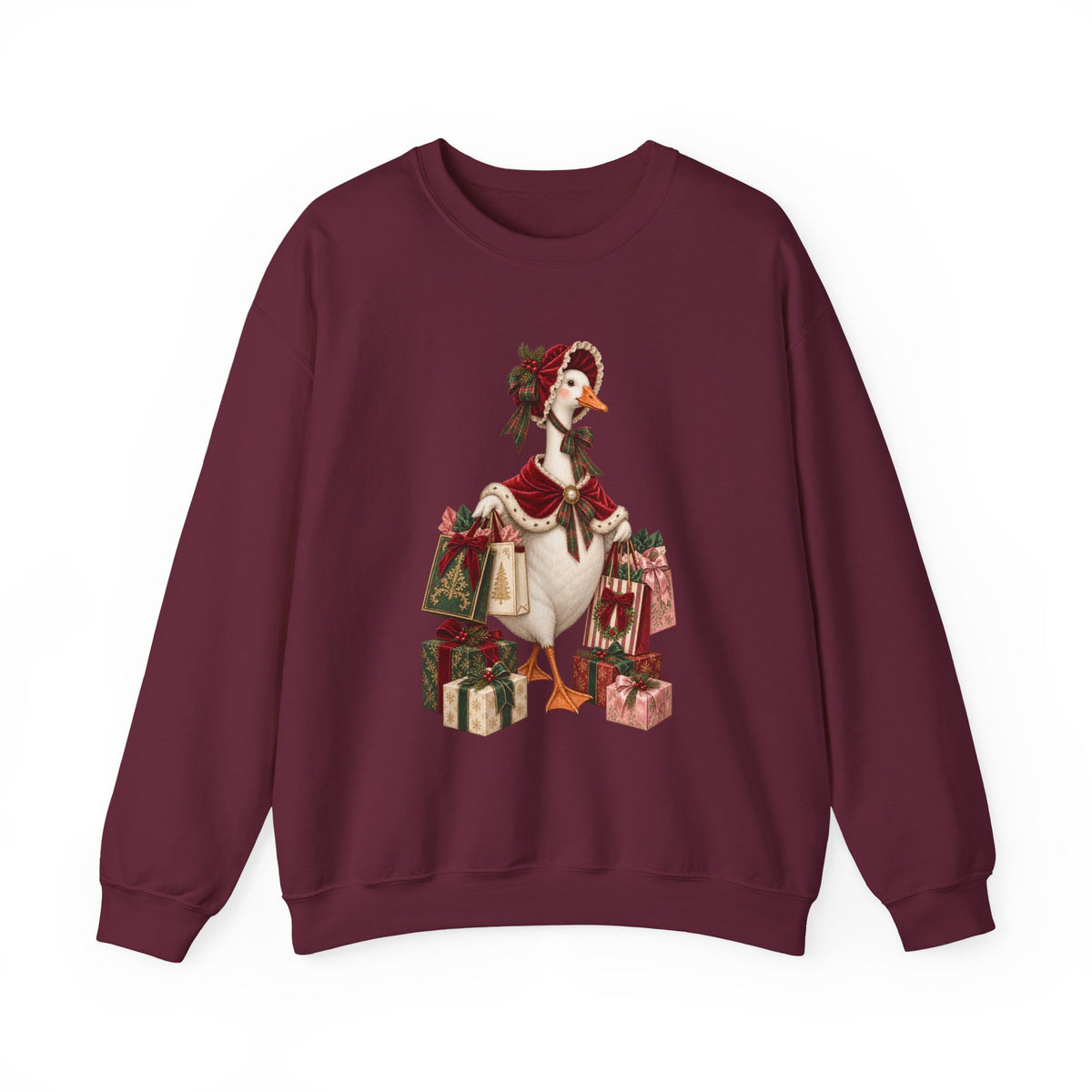 Holiday Goose Crewneck Sweatshirt — Festive Duck with Christmas Gifts