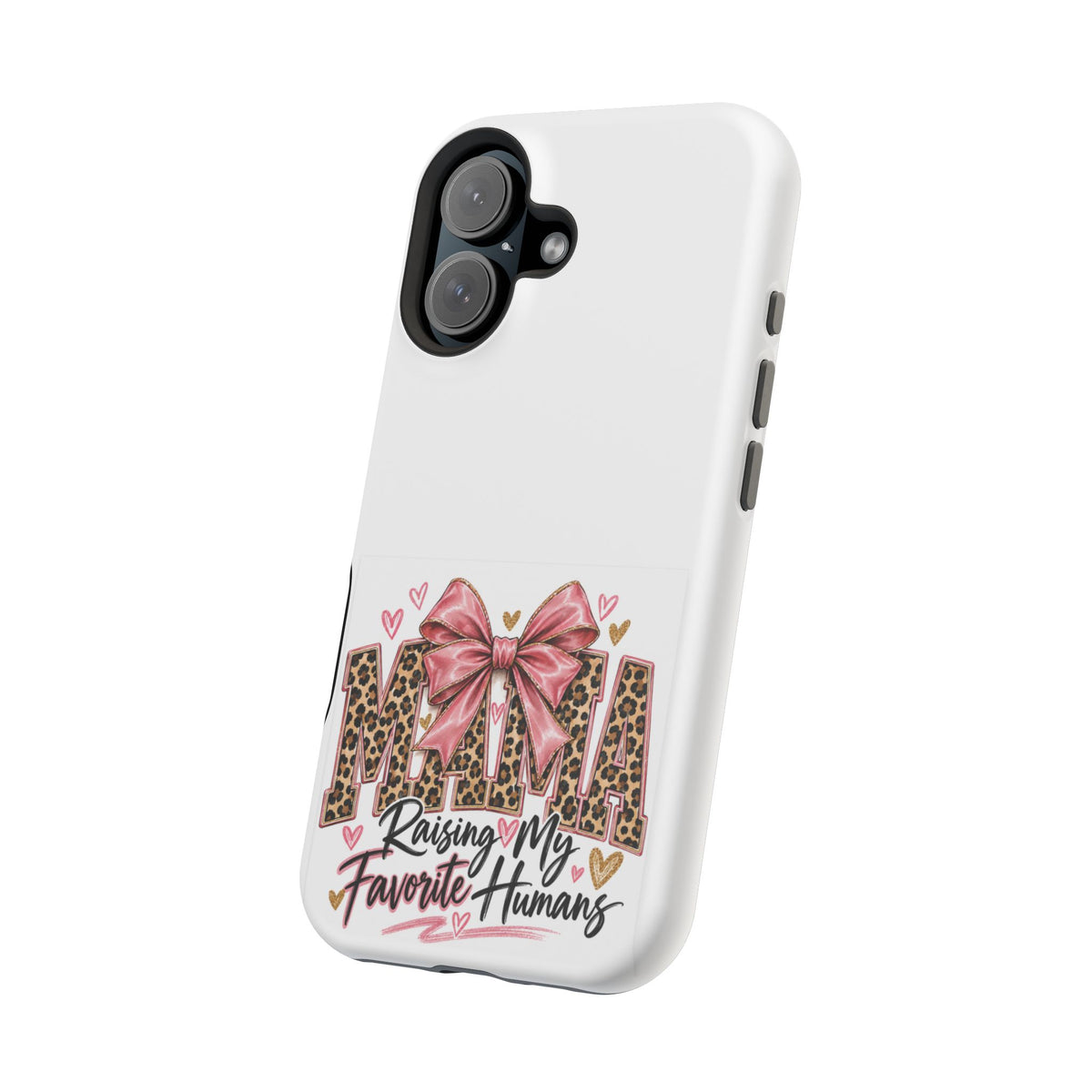 Phone Case - "Mama Raising My Favorite Humans" Leopard Print Bow Magnetic Impact-Resistant Case