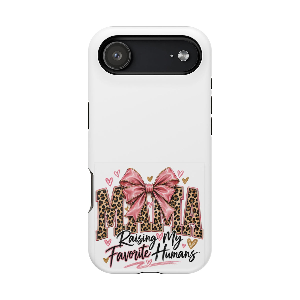 Phone Case - "Mama Raising My Favorite Humans" Leopard Print Bow Magnetic Impact-Resistant Case